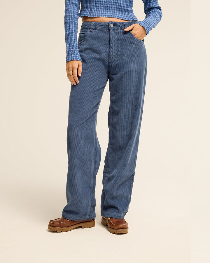 Billabong Midtown Cord Pantalon Largo de pana Mujer Azul
